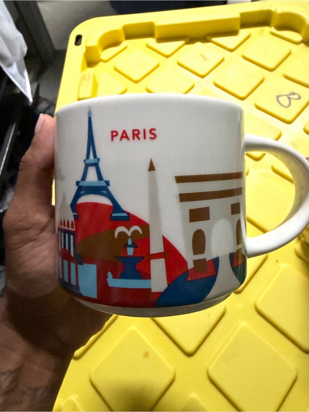 Starbucks Paris Cityscape Ceramic Mug - Red, Blue, Gold Accents